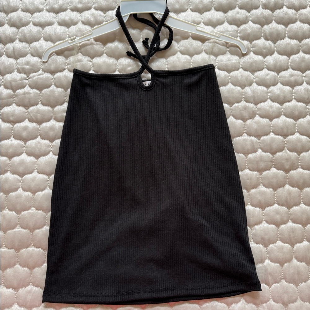Black Ribbed Keyhole Waist Bodycon Skirt